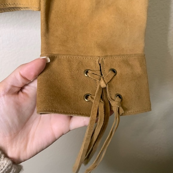 Vintage Paolo Santini 100% Suede Leather Lace Up Bohemian Long Sleeve Top - Picture 14 of 15